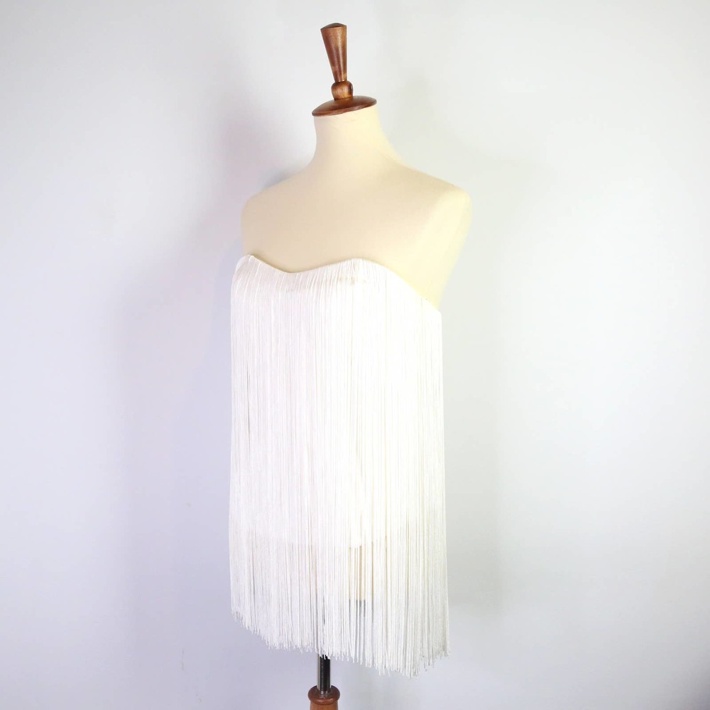 NWT Akira Blaque white fringe strapless top Small